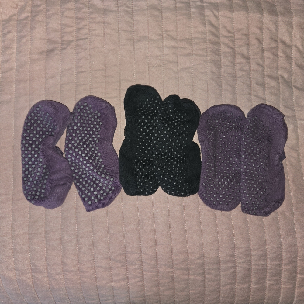Black and Purple Grip Socks Pilates
